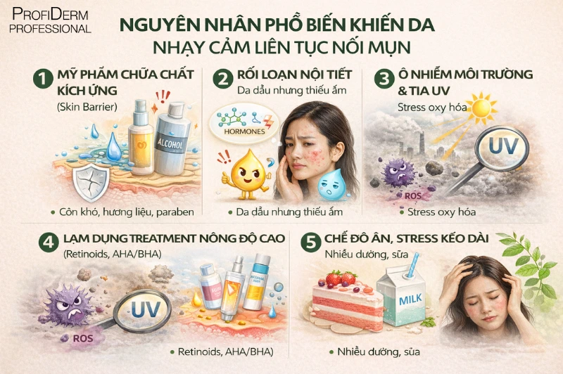 da nhạy cảm hay nổi mụn