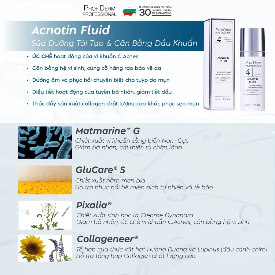 Acnotin Fluid - Sữa dưỡng hỗ trợ tái tạo và cân bằng dầu khuẩn
