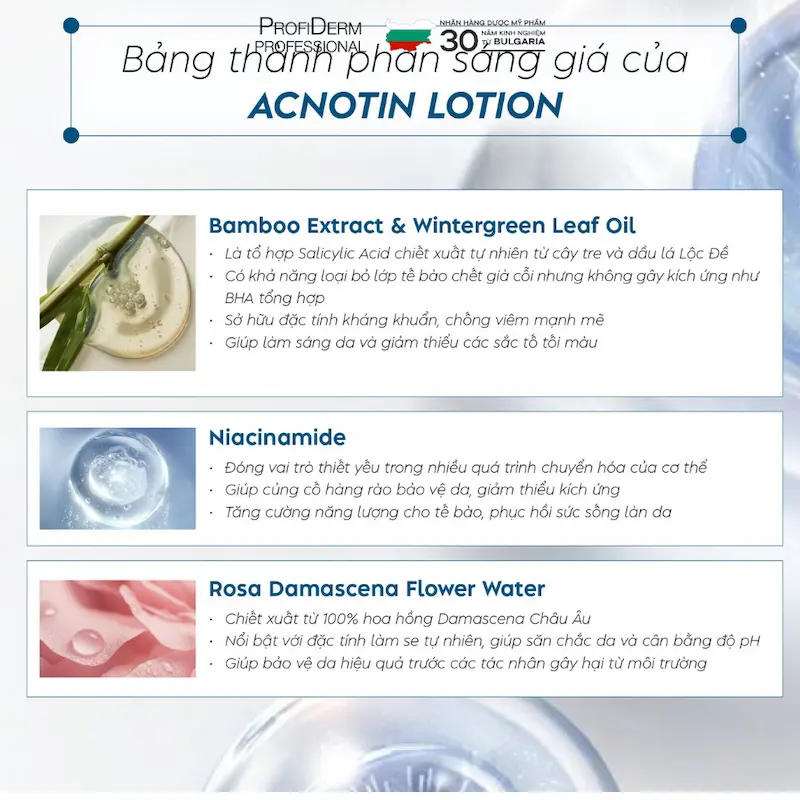 3 Hoạt chất vàng của acnotin lotion