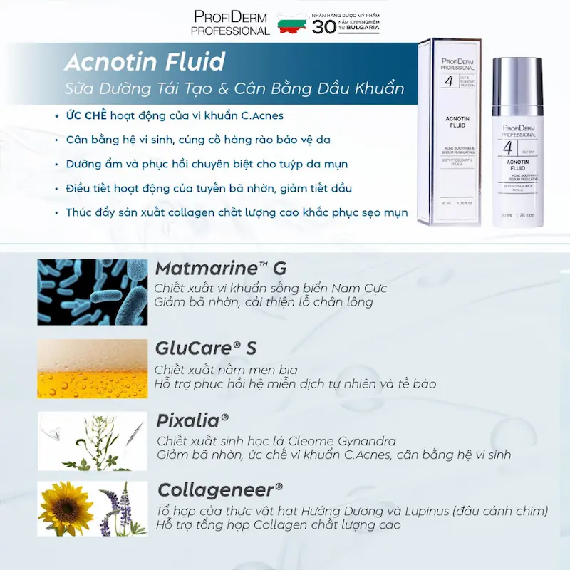 Acnotin Fluid - Sữa dưỡng cân bằng và phục hồi da thâm mụn